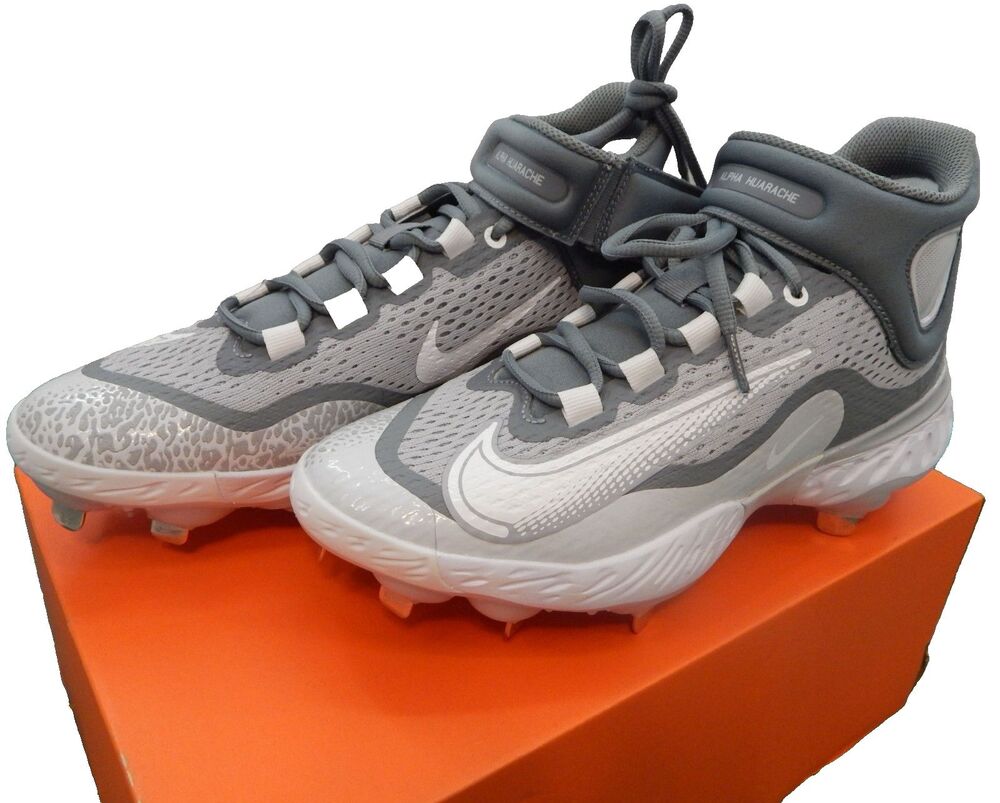 Men’s Size 7.5 Nike Alpha Huarache Elite 4 Mid Baseball Cleats Gray DJ6520-012